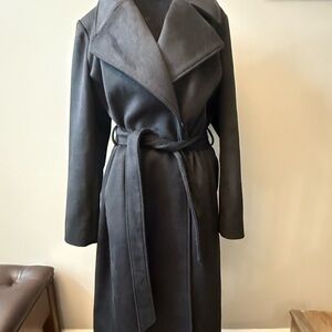 Karl Lagerfeld Paris Women's Black Wool Blend Belted Coat Large